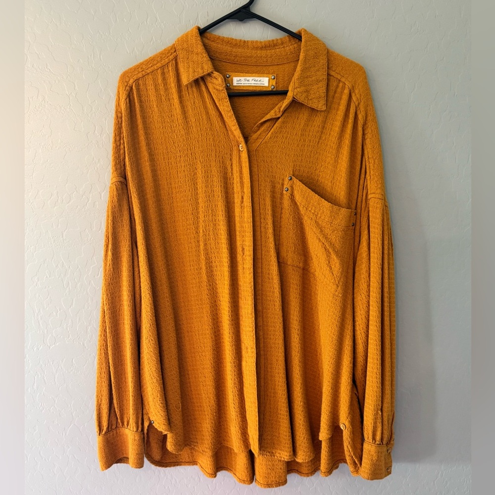 Free People Textured Oversized Button-Up in Mustard Gold